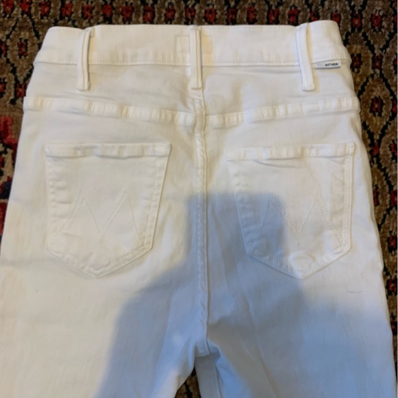 MOTHER Chalk Ivory High Waisted Rascal Ankle Fray Jeans - Picture 9 of 11